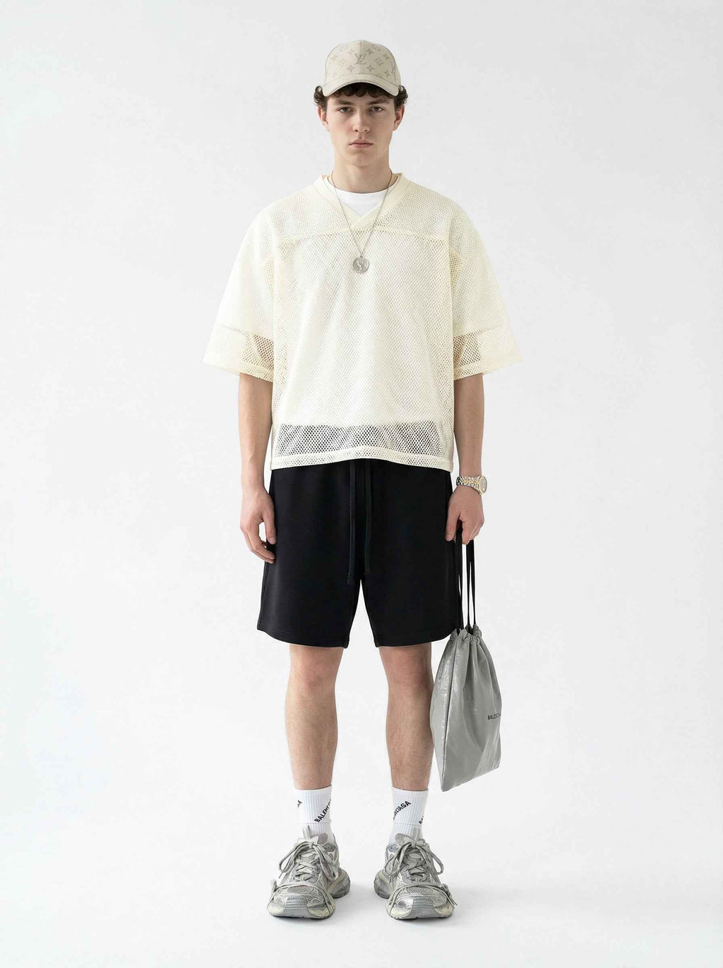 240GSM Men’s Boxy-Fit Mesh Layering V-Neck Tee