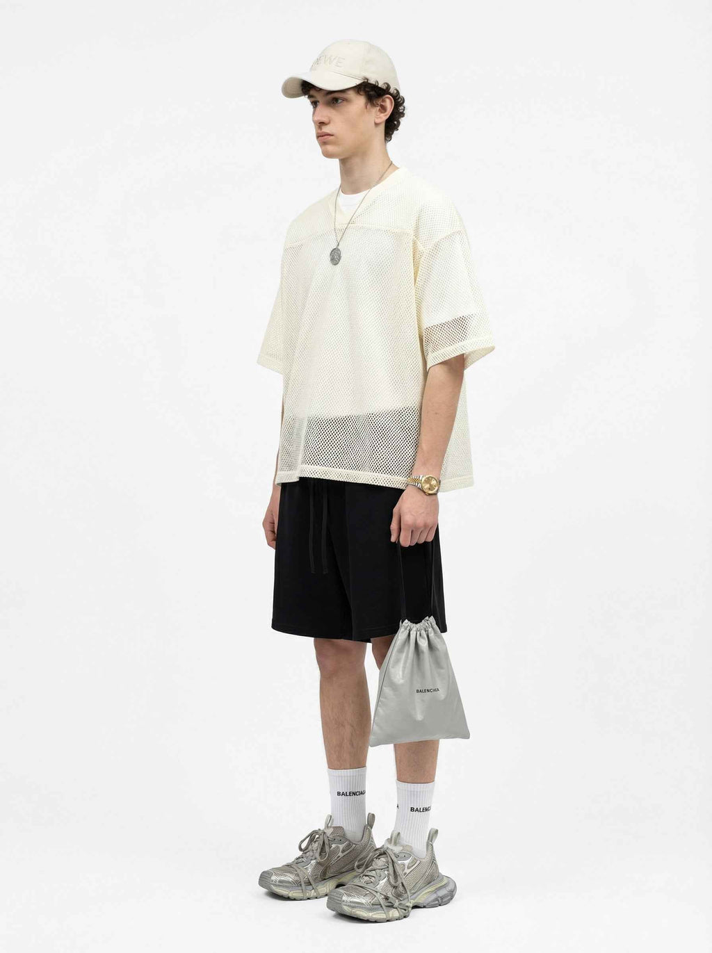 240GSM Men’s Boxy-Fit Mesh Layering V-Neck Tee