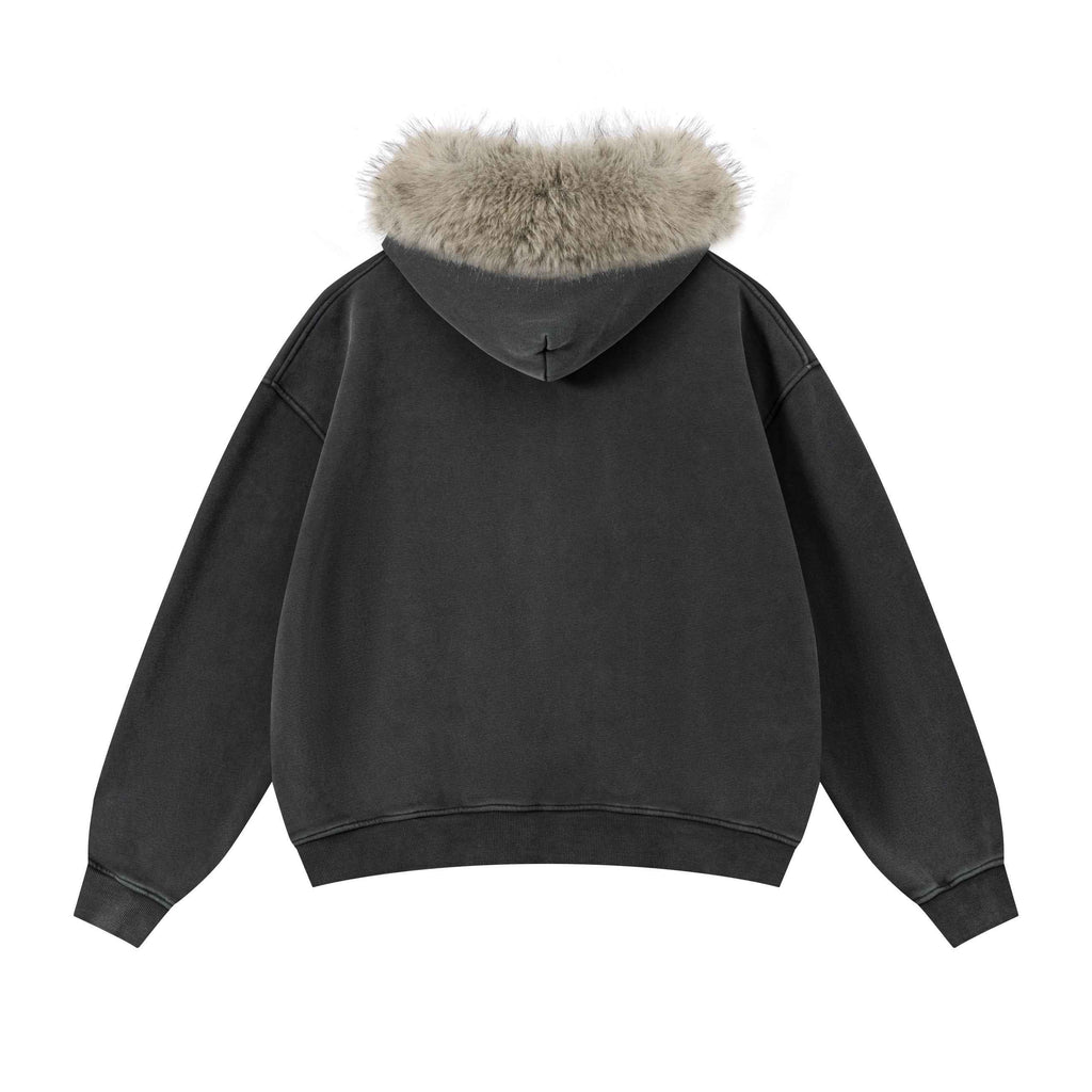 Vintage Boxyfit Faux Fur Collar Zipper Coat