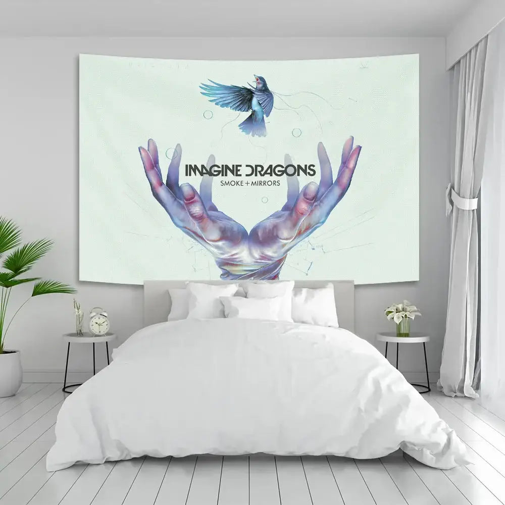 Imagine dragons band poster tapestry white & red bedroom wall decor