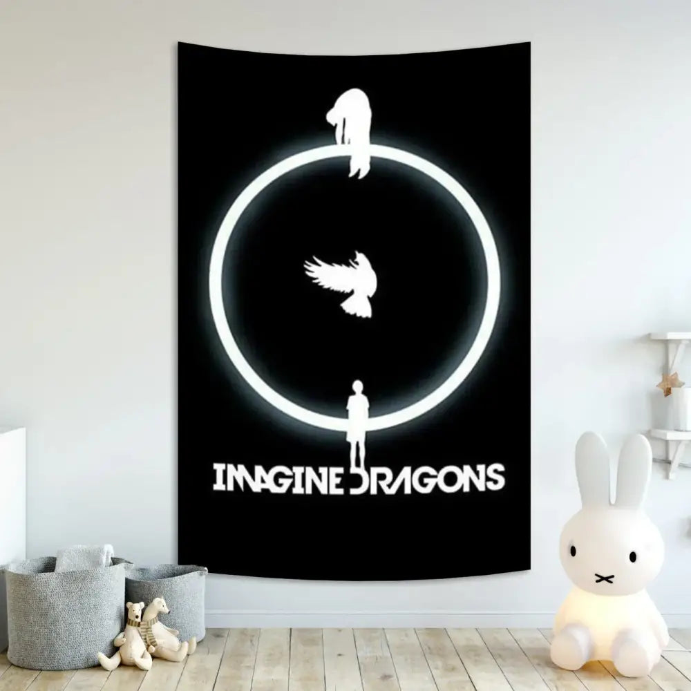 Imagine dragons band poster tapestry white & red bedroom wall decor