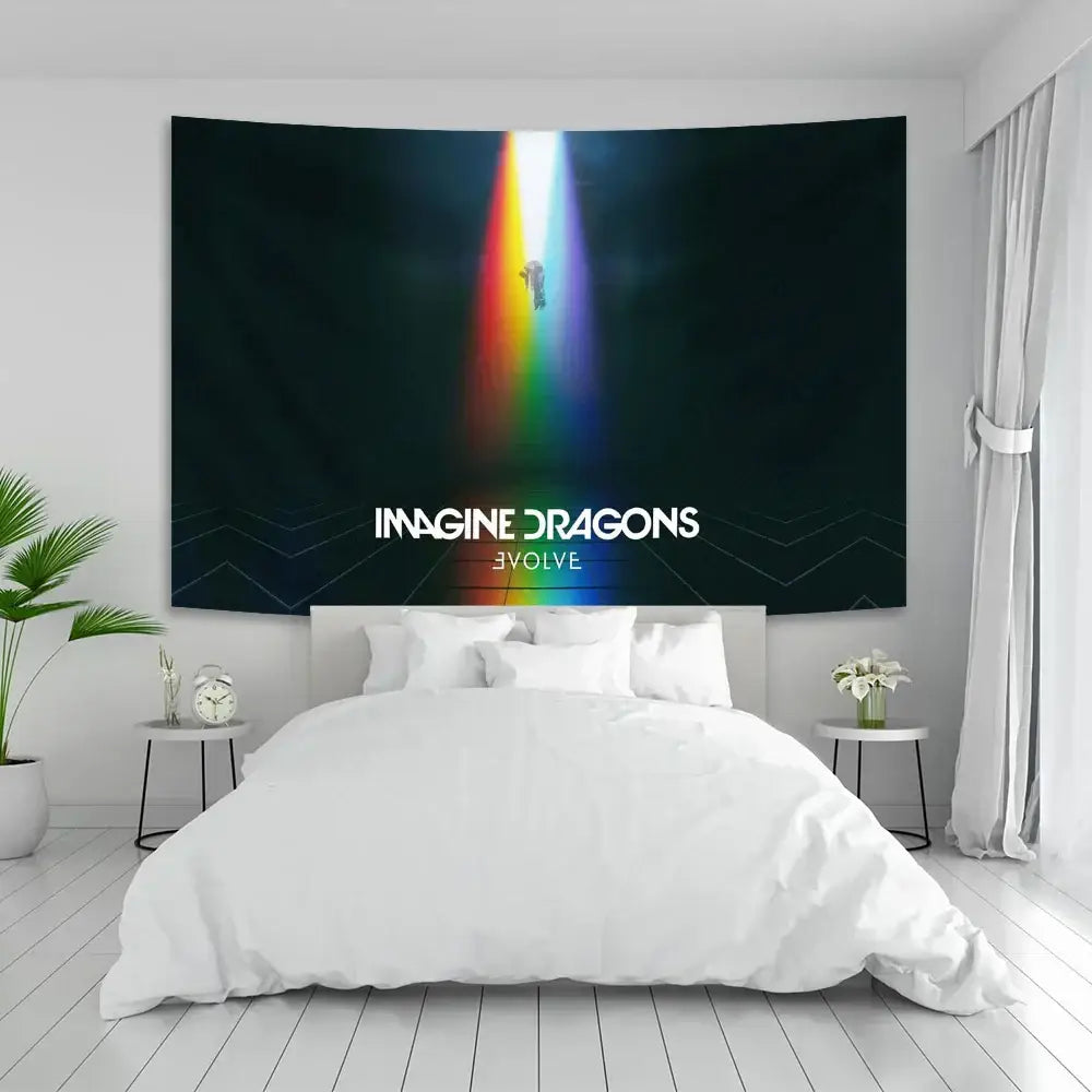 Imagine dragons band poster tapestry white & red bedroom wall decor