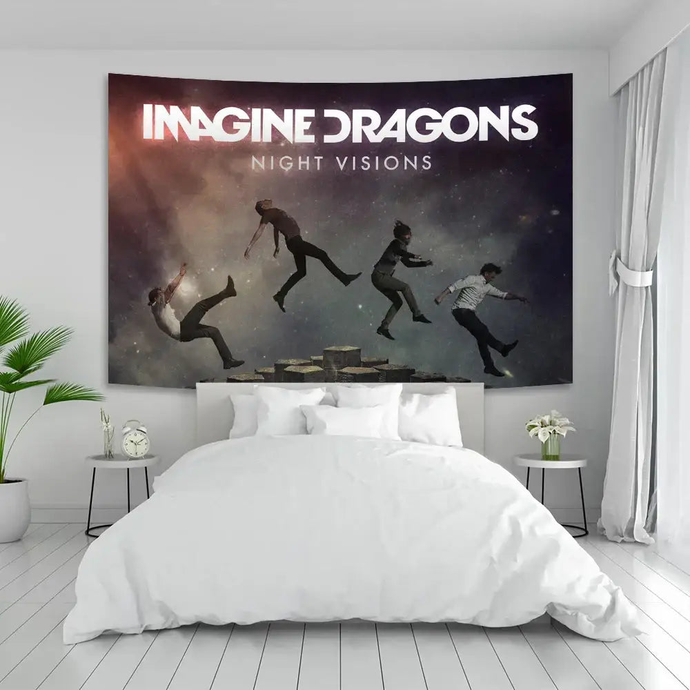 Imagine dragons band poster tapestry white & red bedroom wall decor