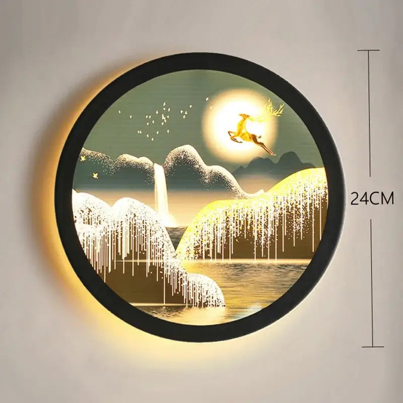 Industrial acrylic round golden deer wall lamp bedroom decor