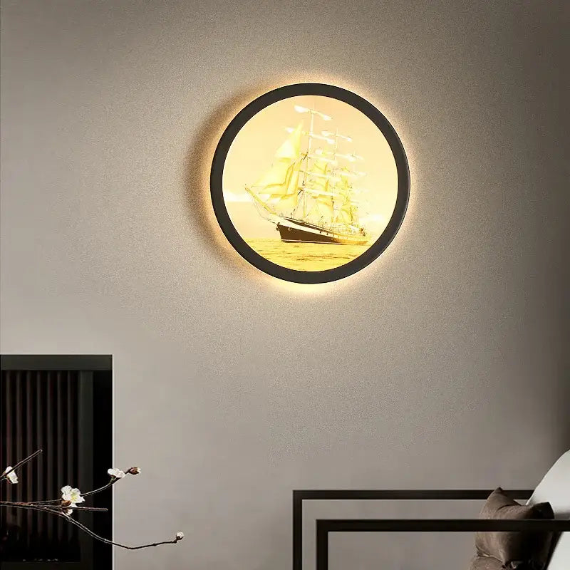 Industrial acrylic round golden deer wall lamp bedroom decor