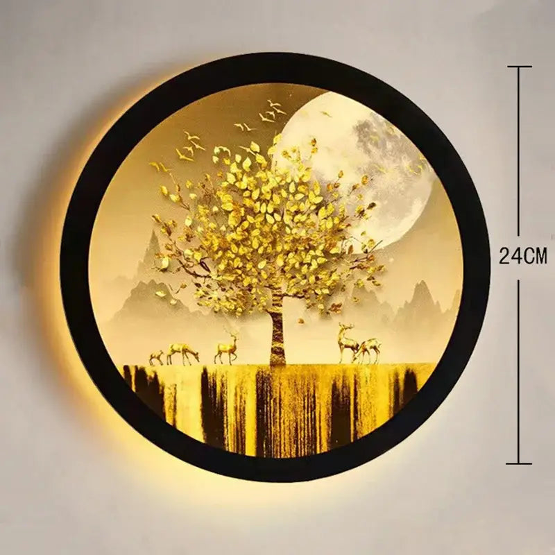 Industrial acrylic round golden deer wall lamp bedroom decor