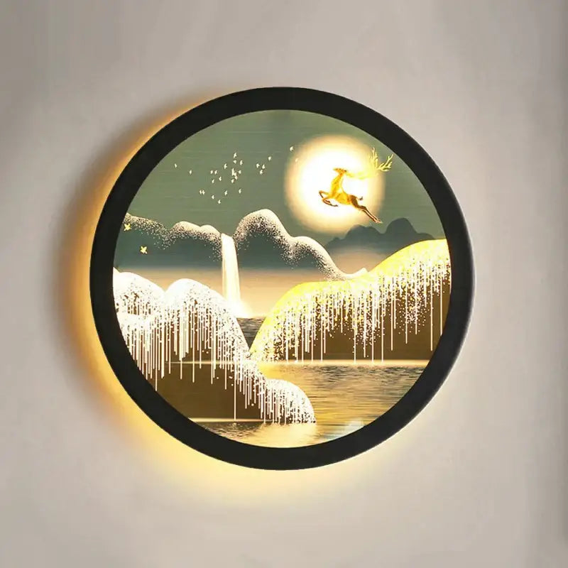 Industrial acrylic round golden deer wall lamp bedroom decor