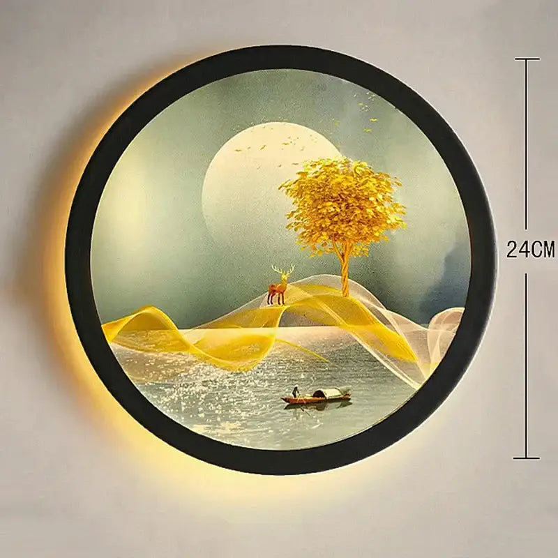 Industrial acrylic round golden deer wall lamp bedroom decor