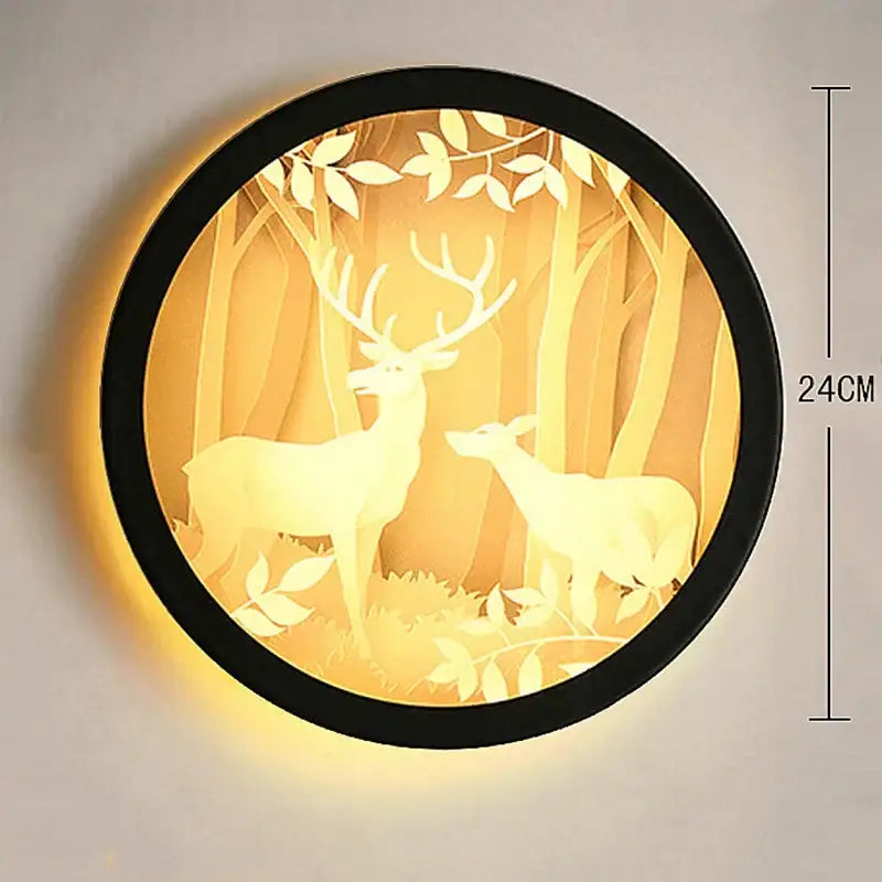 Industrial acrylic round golden deer wall lamp bedroom decor