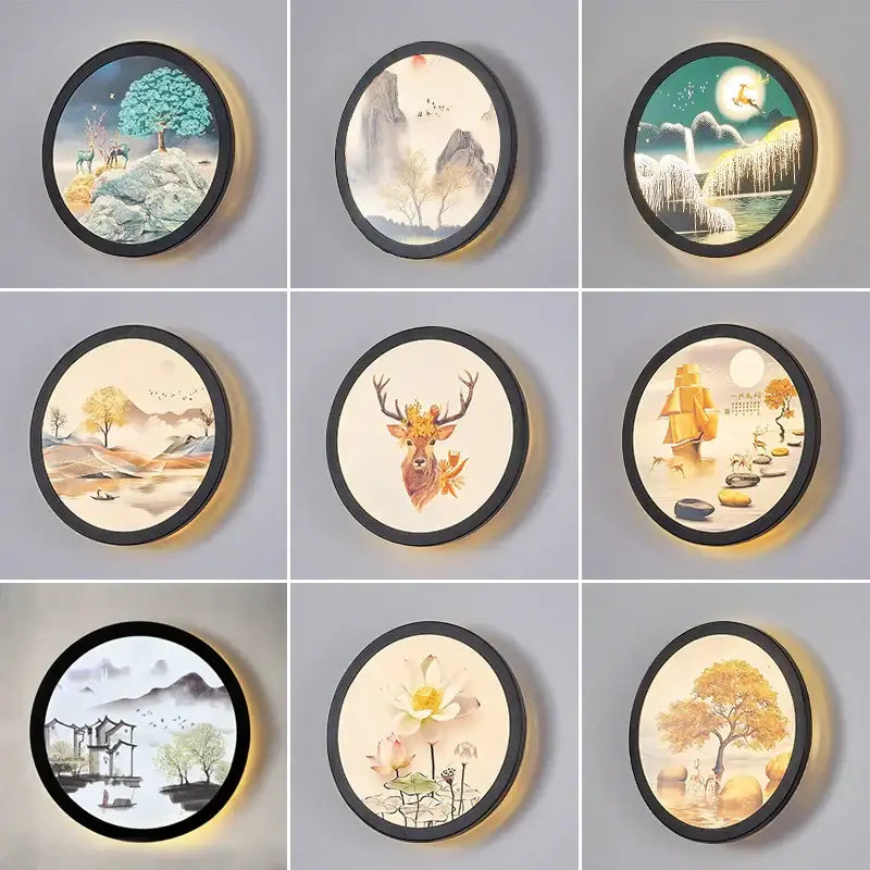 Industrial acrylic round golden deer wall lamp bedroom decor
