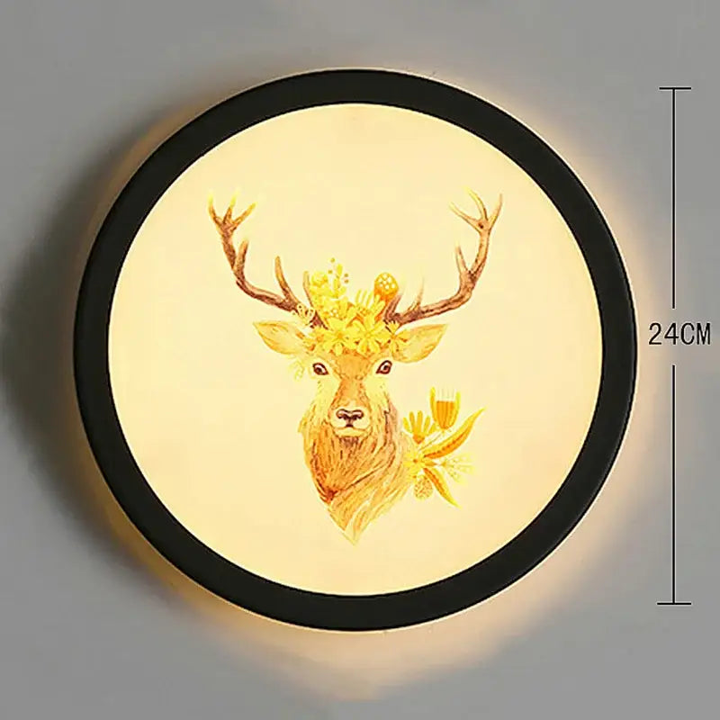 Industrial acrylic round golden deer wall lamp bedroom decor