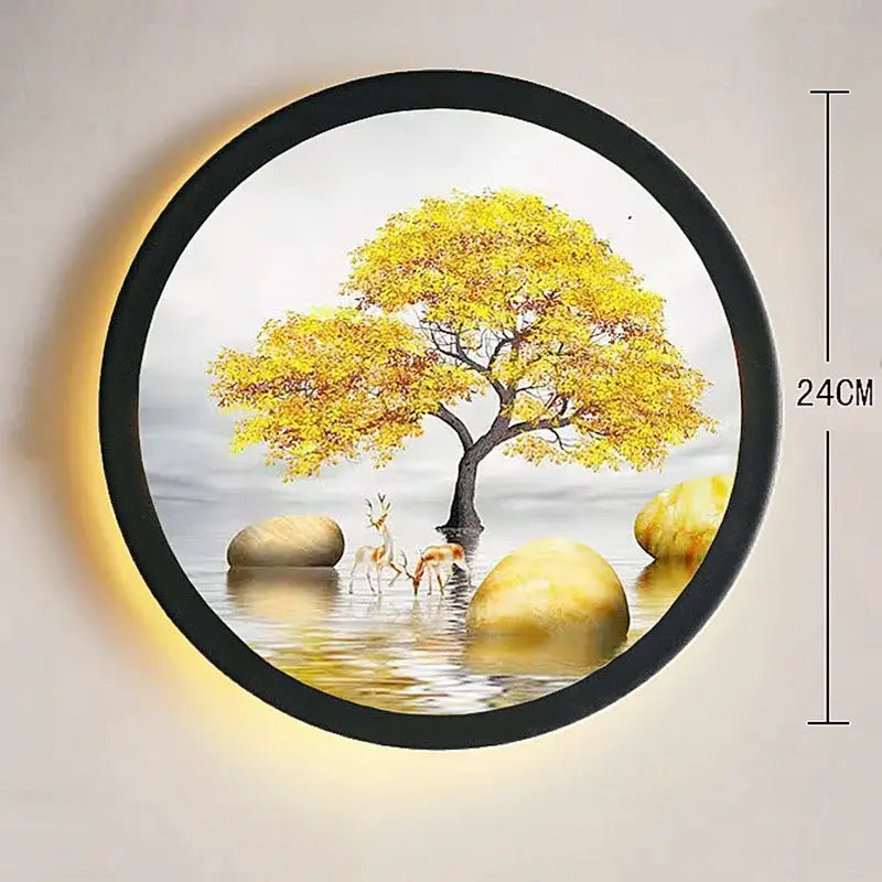 Industrial acrylic round golden deer wall lamp bedroom decor