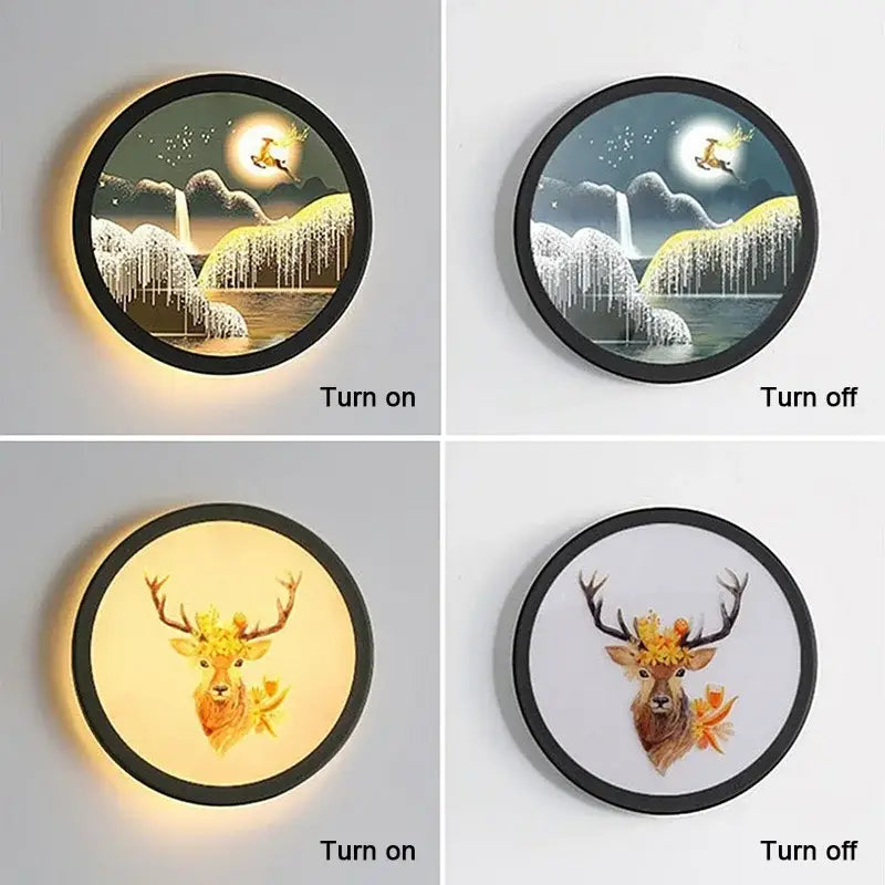 Industrial acrylic round golden deer wall lamp bedroom decor