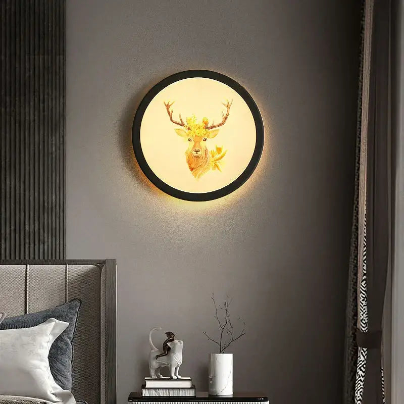 Industrial acrylic round golden deer wall lamp bedroom decor