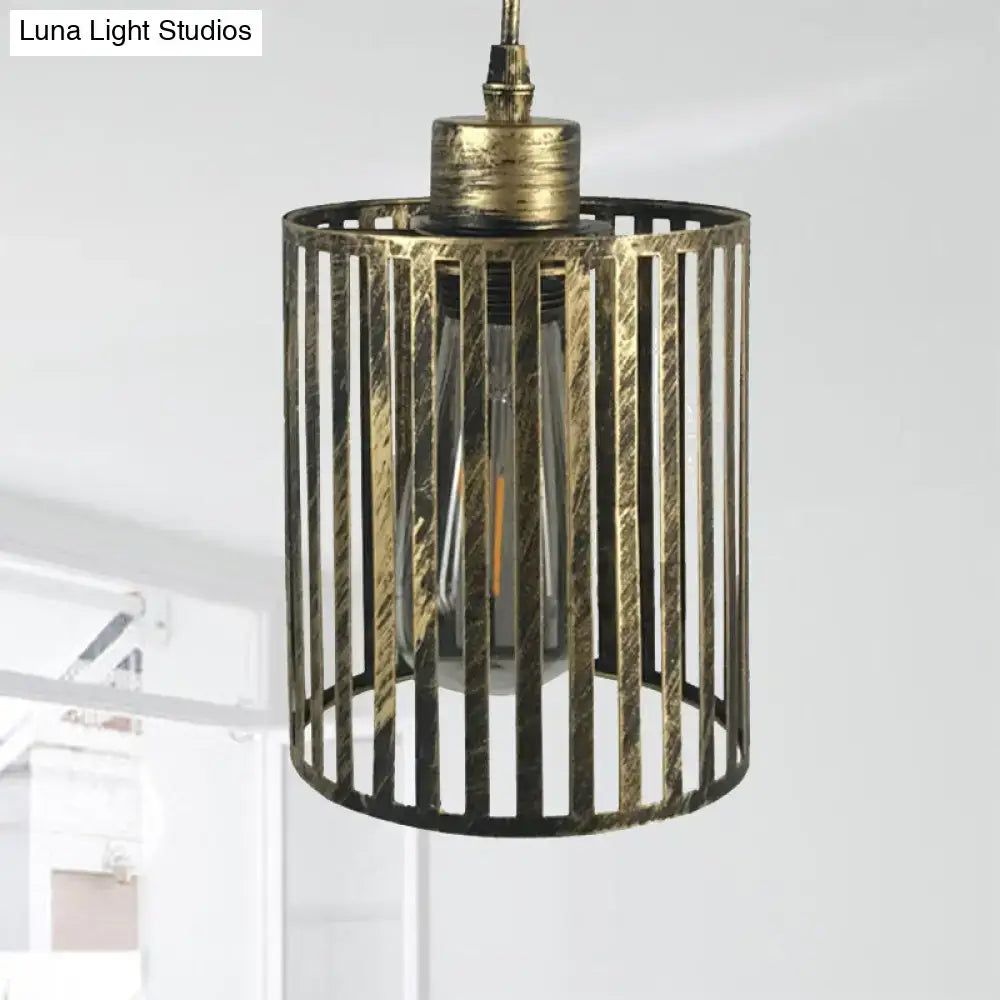Industrial aged brass cylinder pendant ceiling light – dining room
