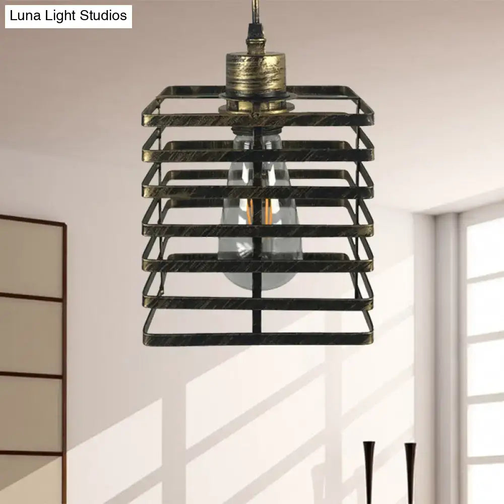 Industrial aged brass cylinder pendant ceiling light – dining room