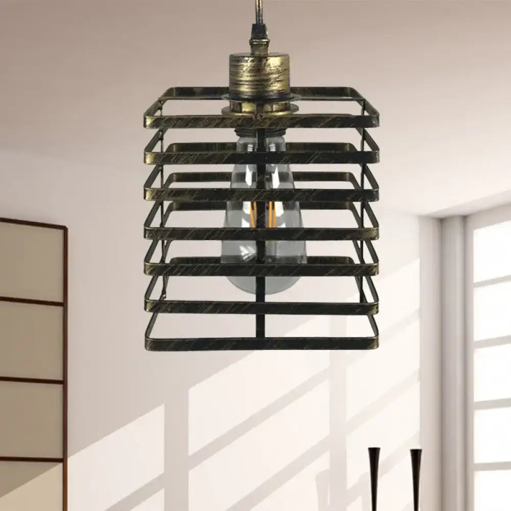 Industrial aged brass cylinder pendant ceiling light – dining room
