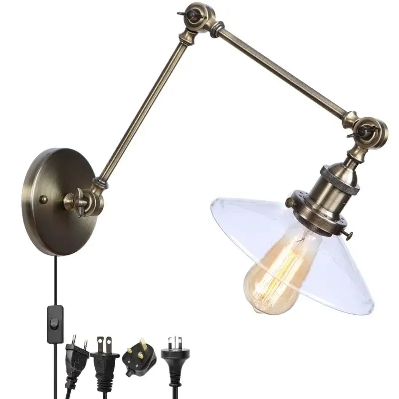 Industrial antique brass adjustable wall sconce bedroom led light
