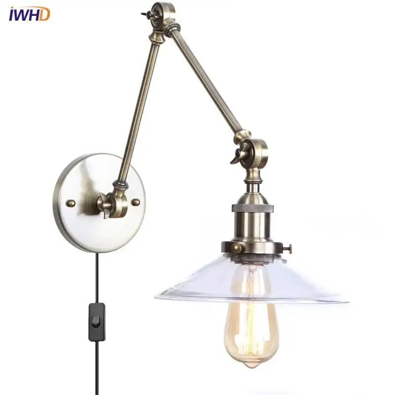 Industrial antique brass adjustable wall sconce bedroom led light