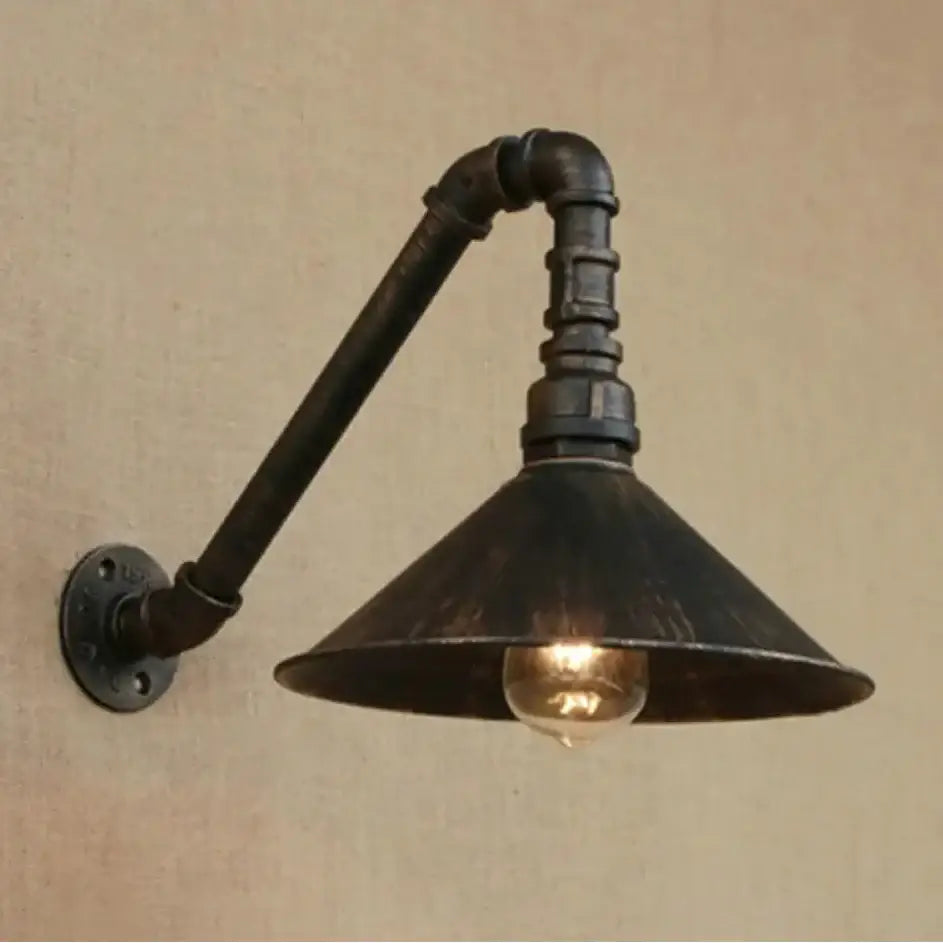 Industrial antique brass cone wall sconce dining room light