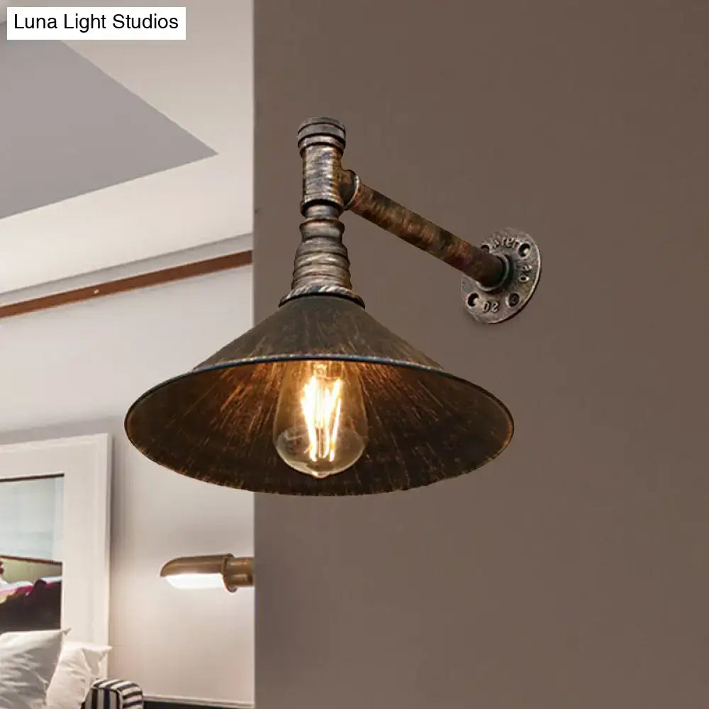 Industrial antique brass cone wall sconce dining room light