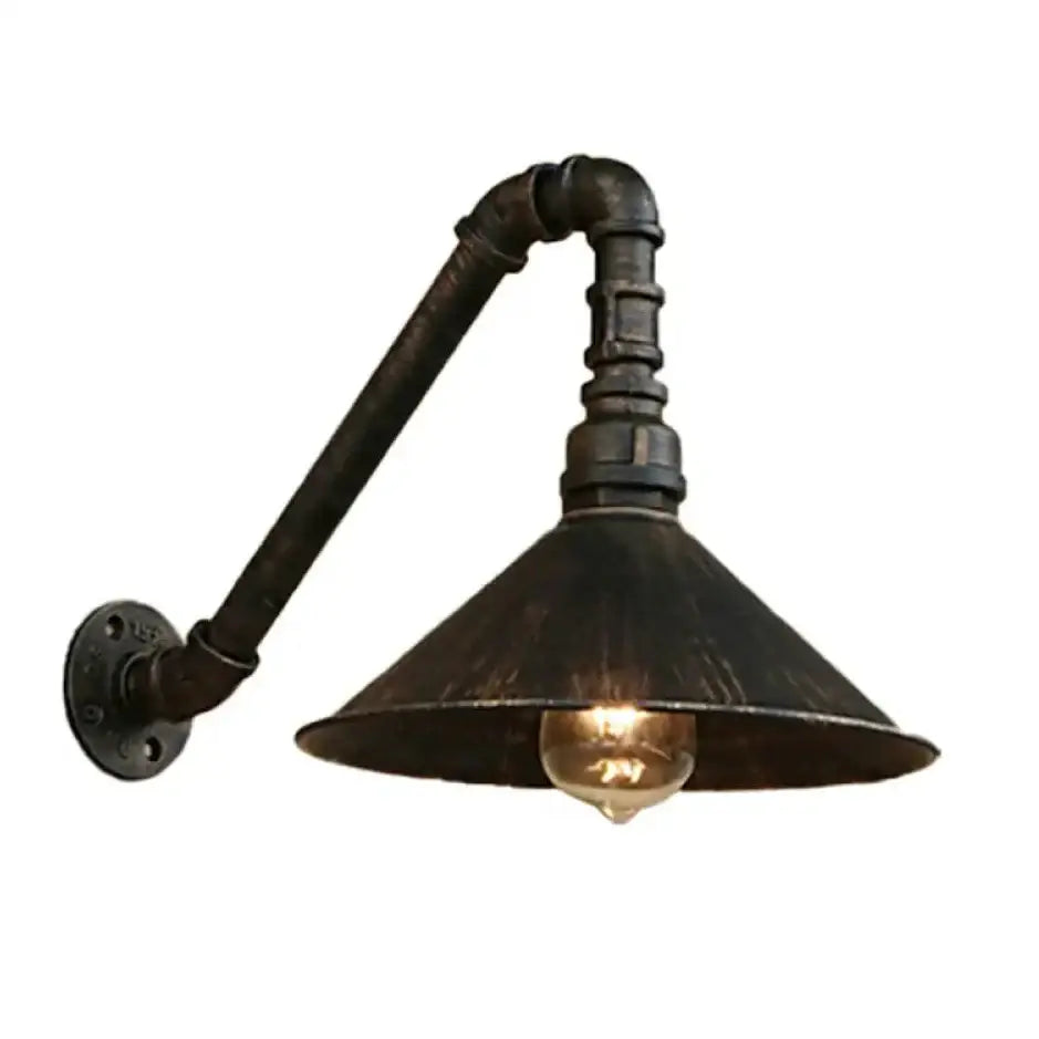 Industrial antique brass cone wall sconce dining room light