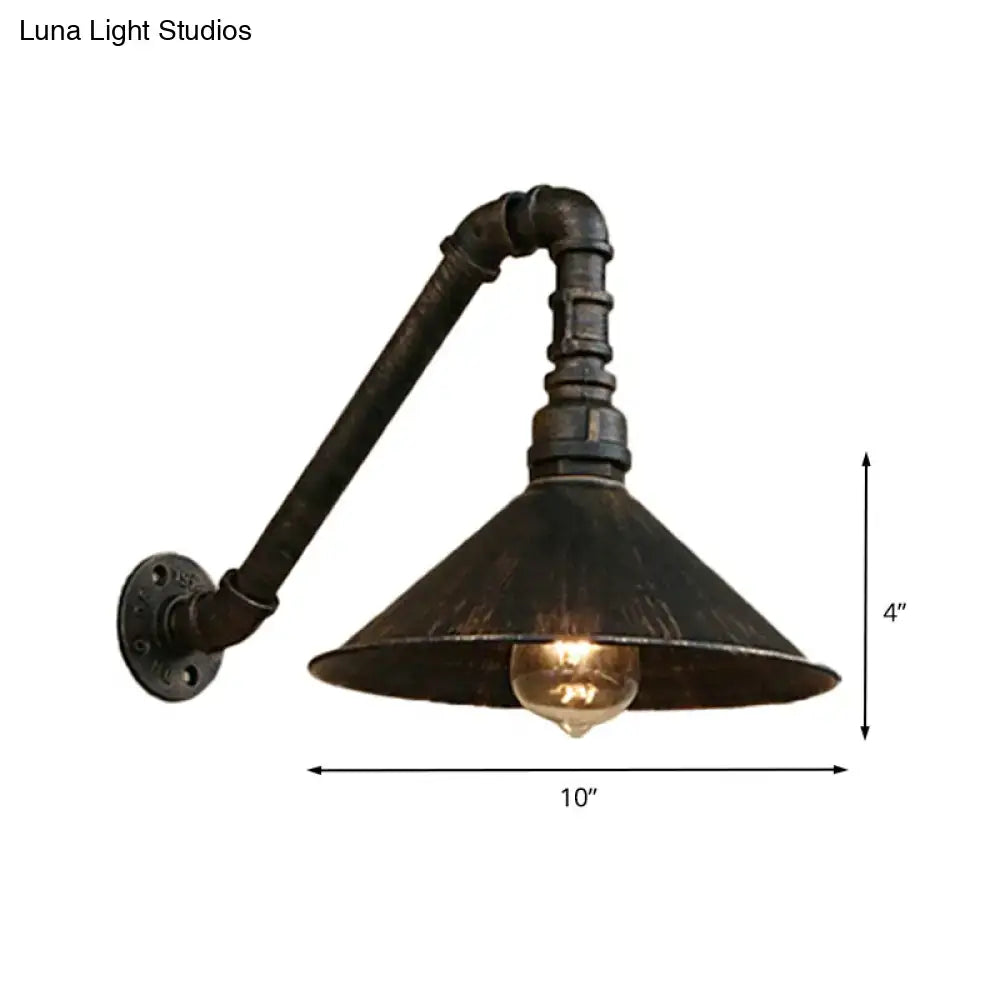Industrial antique brass cone wall sconce dining room light