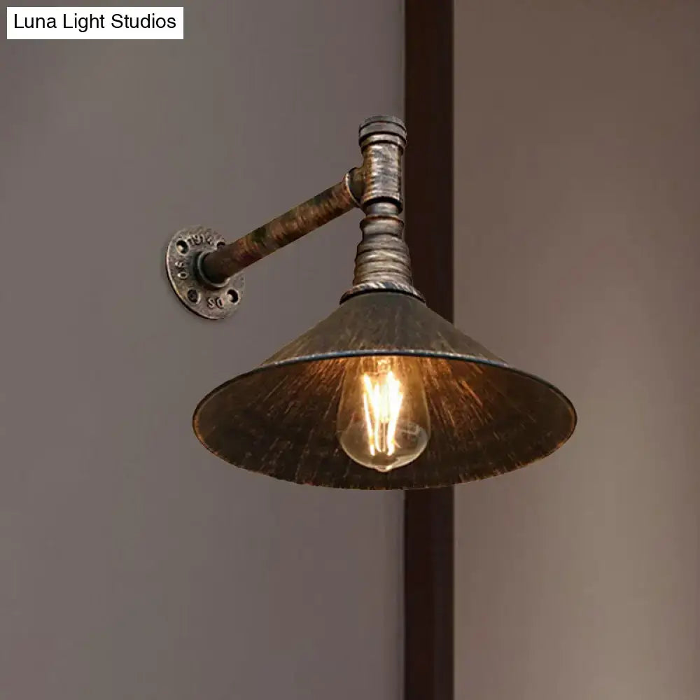 Industrial antique brass cone wall sconce dining room light