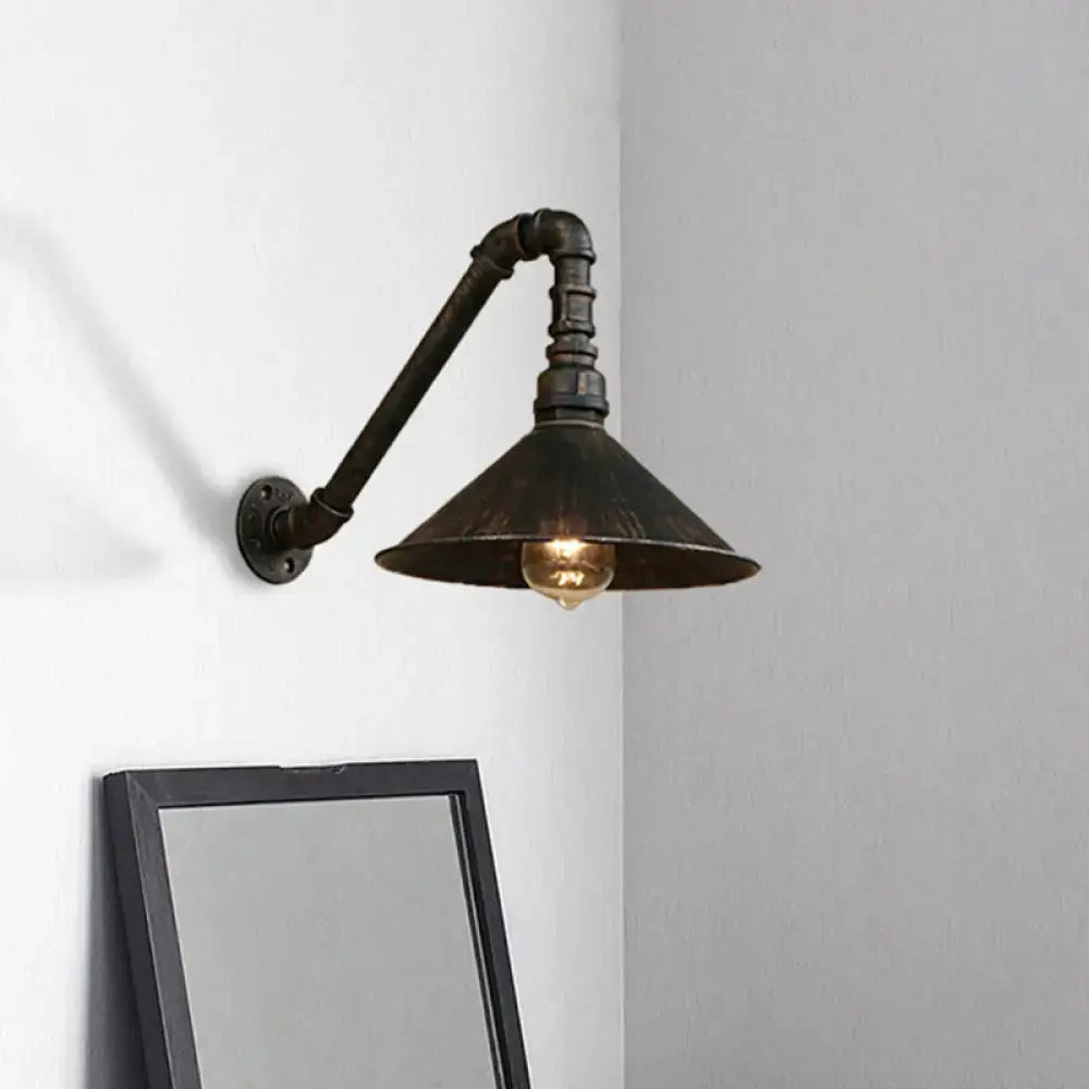 Industrial antique brass cone wall sconce dining room light