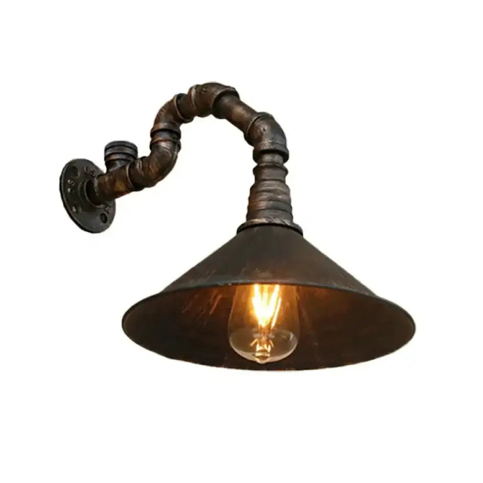 Industrial antique brass cone wall sconce dining room light