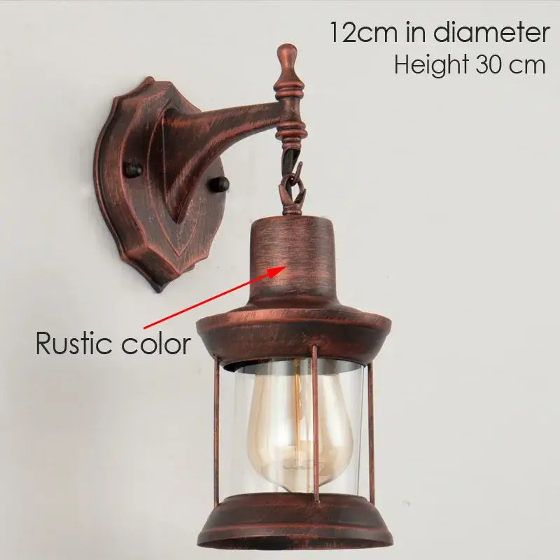 Industrial antique brass wall lamp bedroom glass lantern sconce