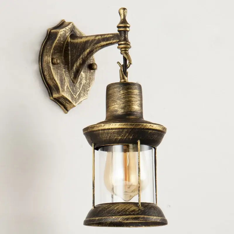 Industrial antique brass wall lamp bedroom glass lantern sconce