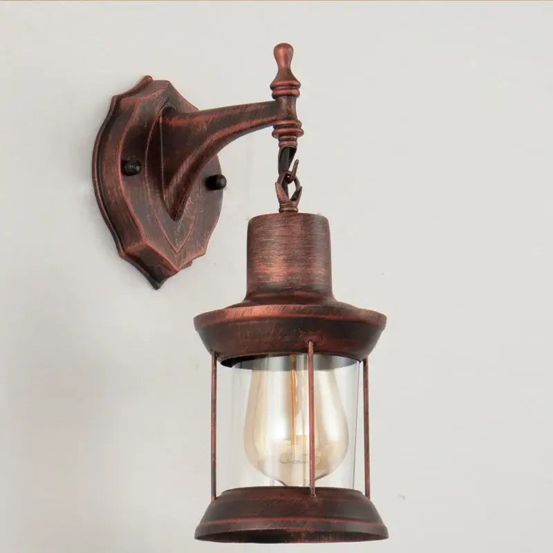 Industrial antique brass wall lamp bedroom glass lantern sconce