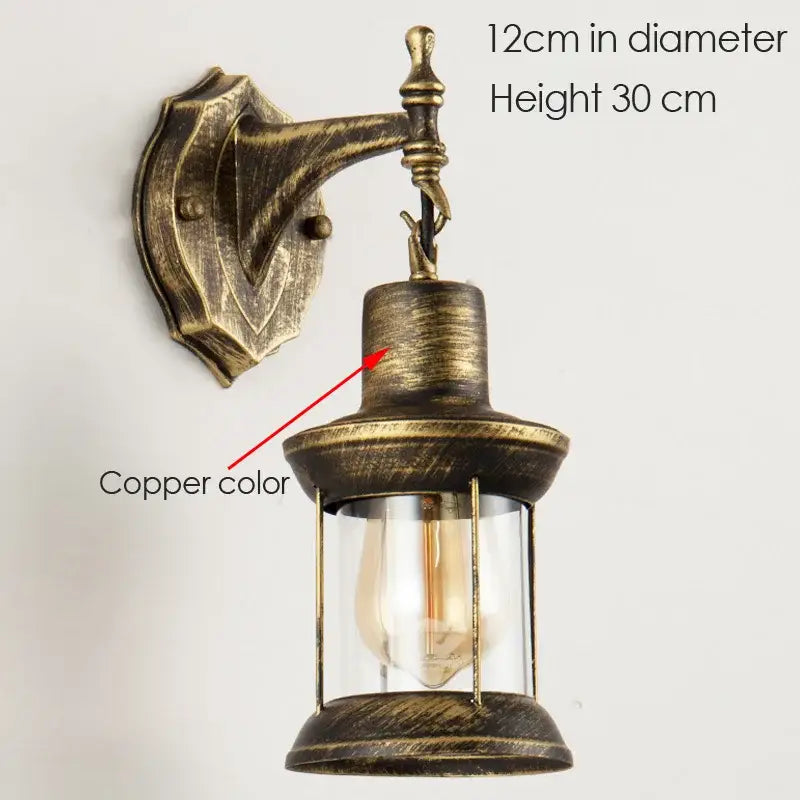 Industrial antique brass wall lamp bedroom glass lantern sconce