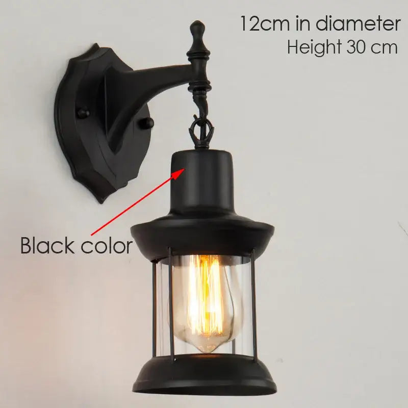 Industrial antique brass wall lamp bedroom glass lantern sconce