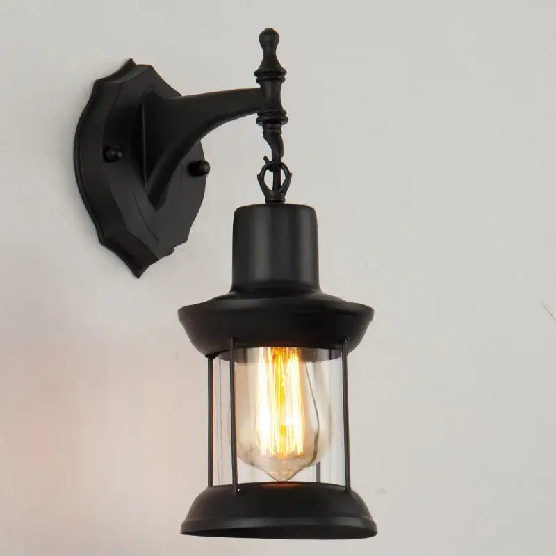 Industrial antique brass wall lamp bedroom glass lantern sconce