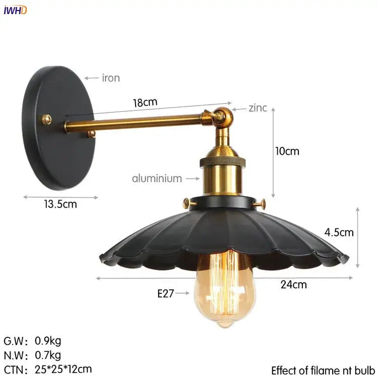 Industrial antique gold rustic wall light for living room