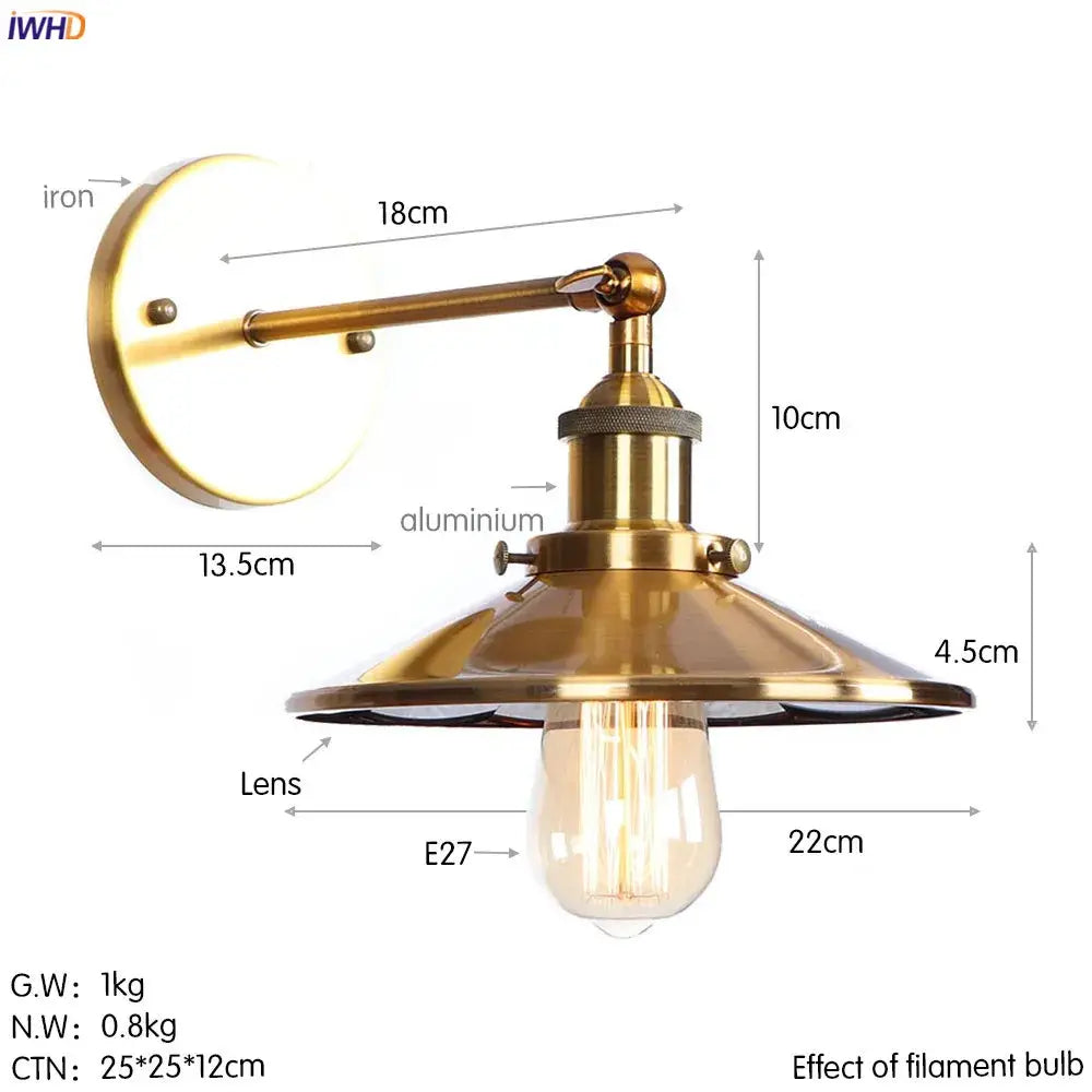 Industrial antique gold rustic wall light for living room