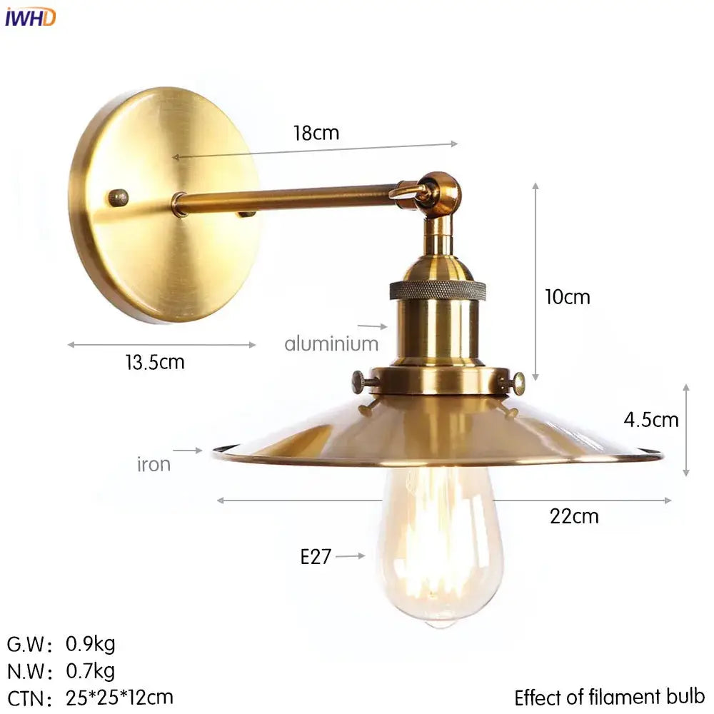 Industrial antique gold rustic wall light for living room