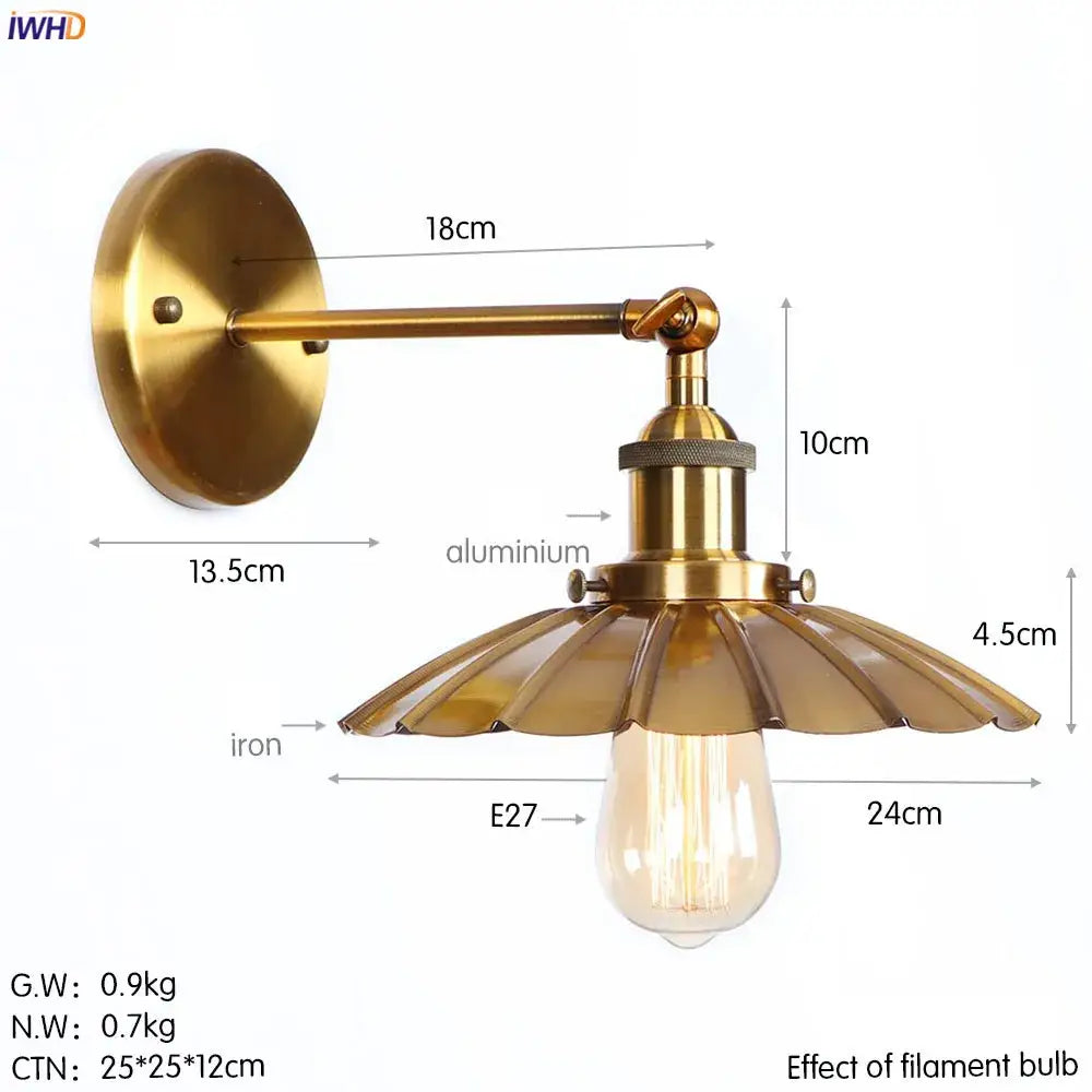 Industrial antique gold rustic wall light for living room