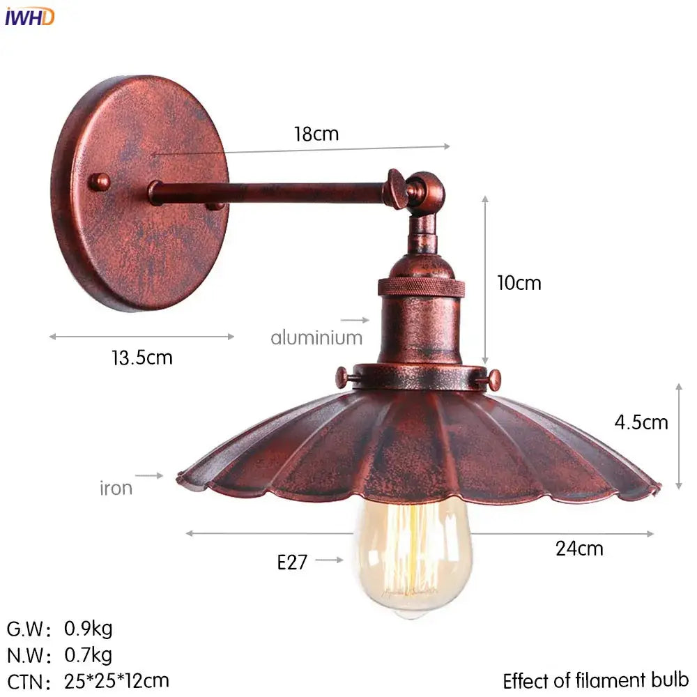 Industrial antique gold rustic wall light for living room