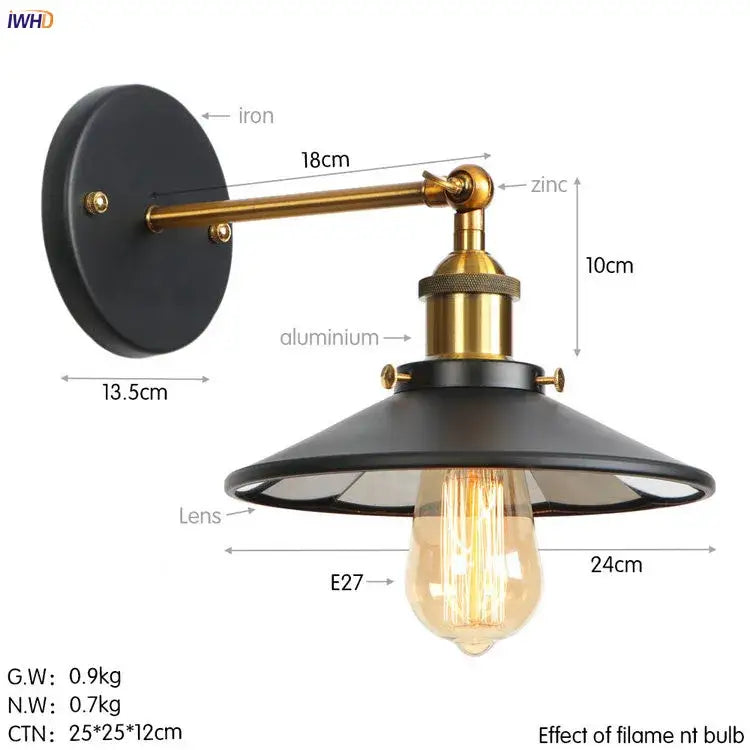 Industrial antique gold rustic wall light for living room