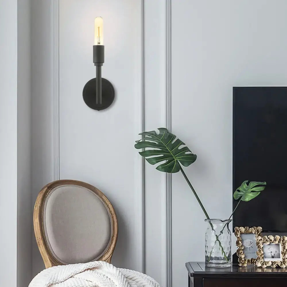 Industrial antique metal wall lamp – bedroom black glass sconce