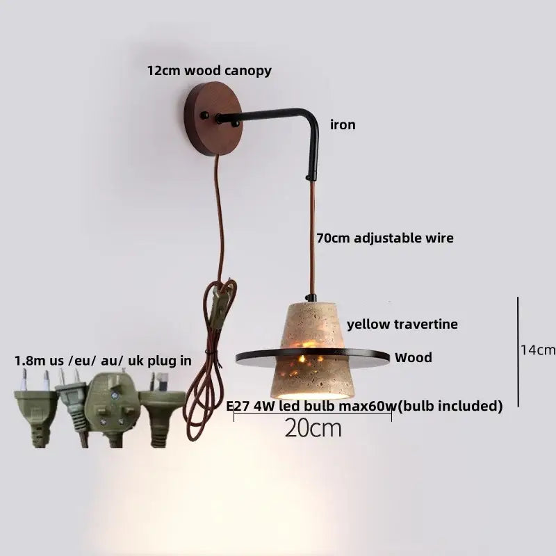 Industrial beige concrete wall lamp bedroom pull chain led