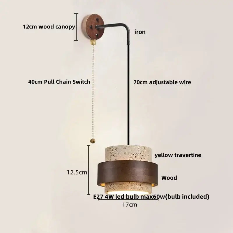 Industrial beige concrete wall lamp bedroom pull chain led