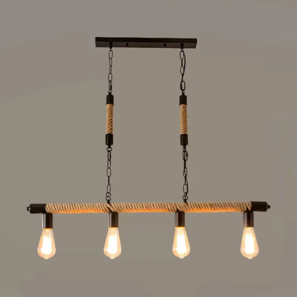 Industrial beige rope island light fixture – kitchen bare bulb design