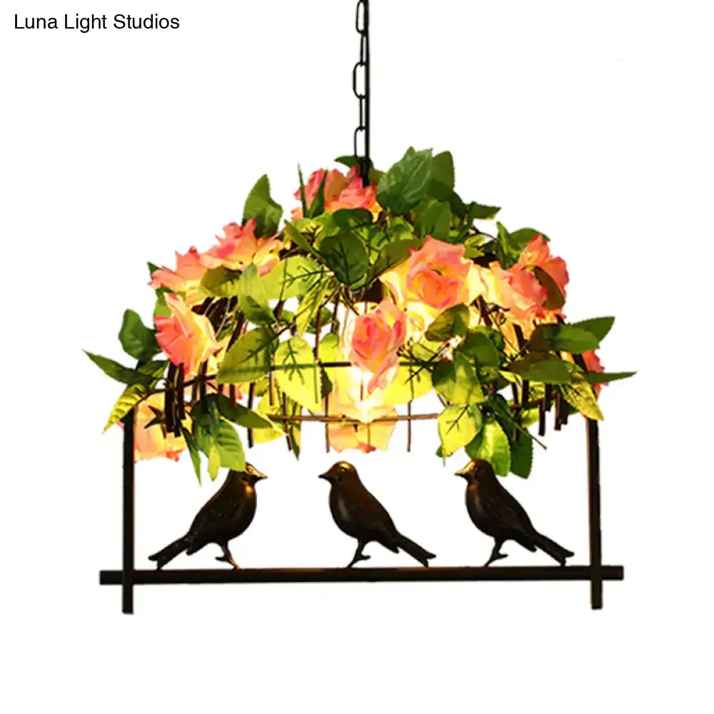 Industrial birdcage island pendant with roses – kitchen dining room