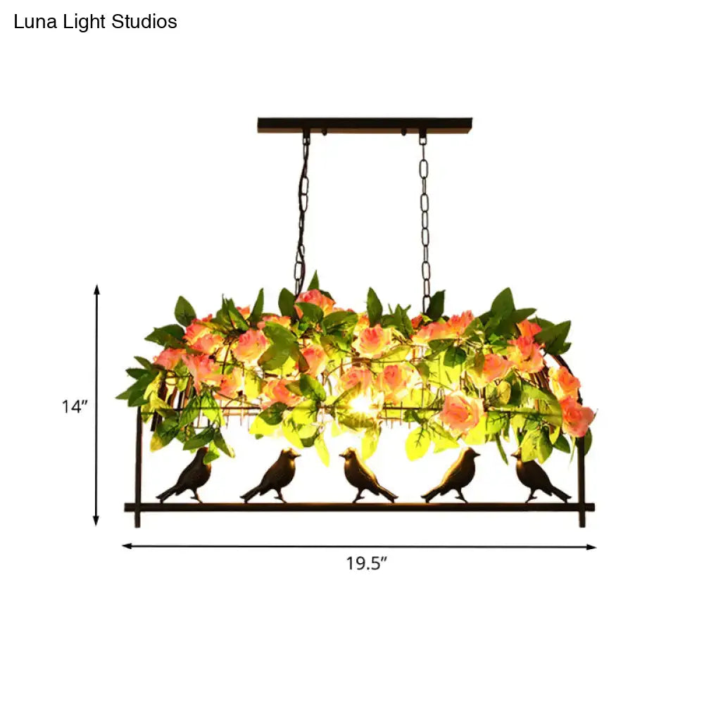 Industrial birdcage island pendant with roses – kitchen dining room