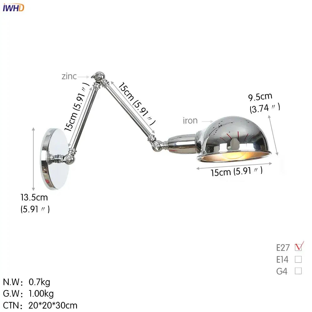 Industrial black 3 head adjustable wall sconce bedroom light
