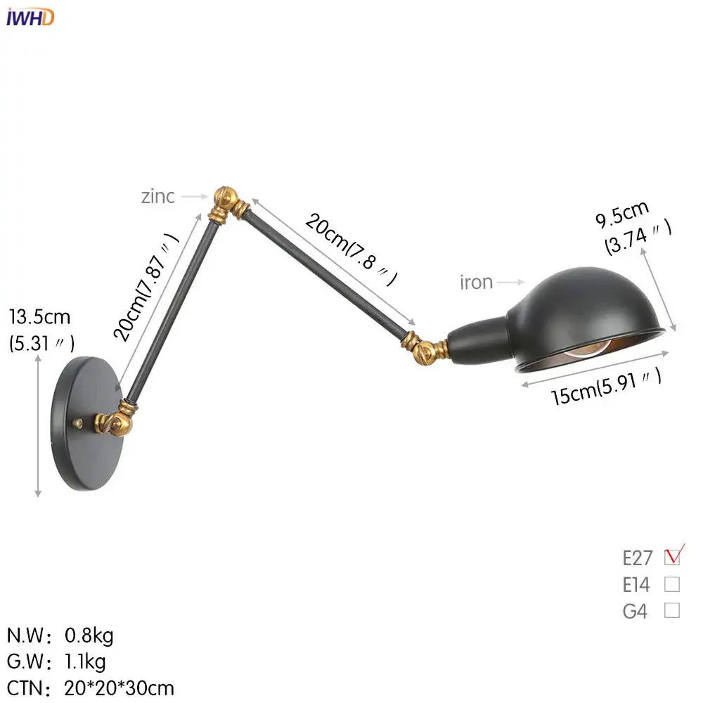 Industrial black 3 head adjustable wall sconce bedroom light